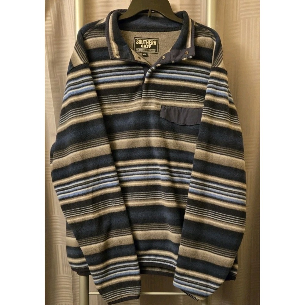 SOUTHERN GRIT Tundra Fleece Mens 2XL‎ Pullover Jacket Blue Gray 1/4 Snap Striped